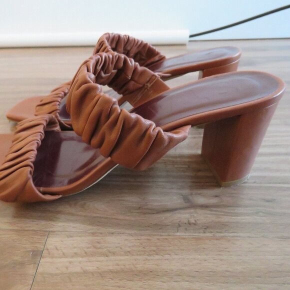 STAUD Frankie Ruched Block Heel Mule Slip On Shoes in Tan Leather - Size US 8 - Picture 5 of 15